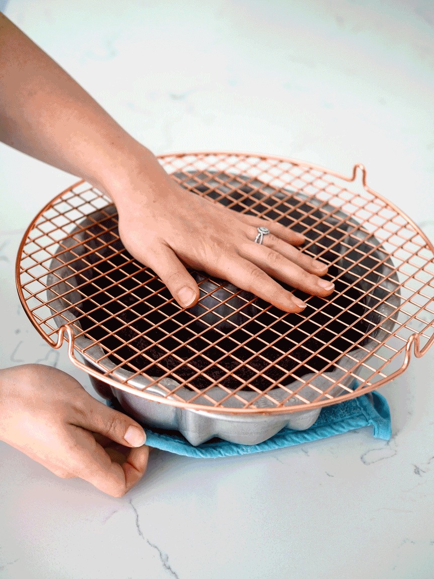 A gif demonstrating how to turn out a Bundt cake.