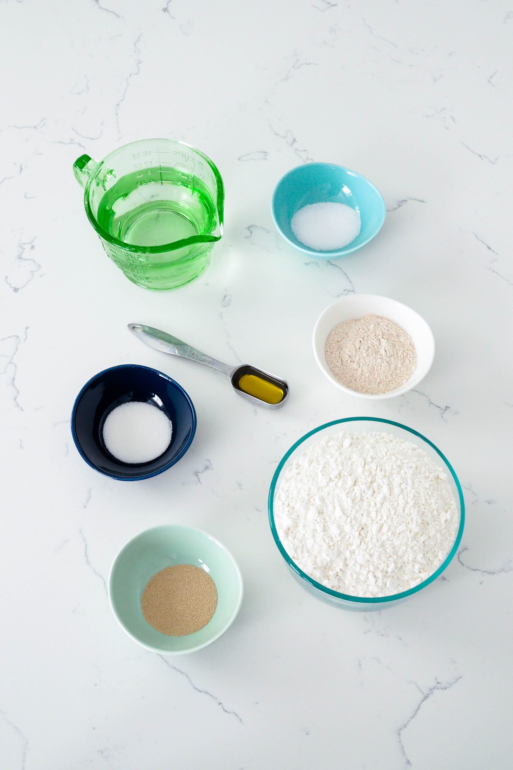 Ingredients for thin crust pizza dough.