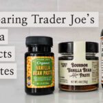 Three of Trader Joe's vanilla products on a quartz kitchen counter with the overlay "Comparing Trader Joe's Vanilla Extracts & Pastes."
