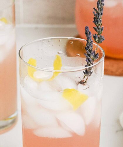 Lavender lemonade in tall glasses.
