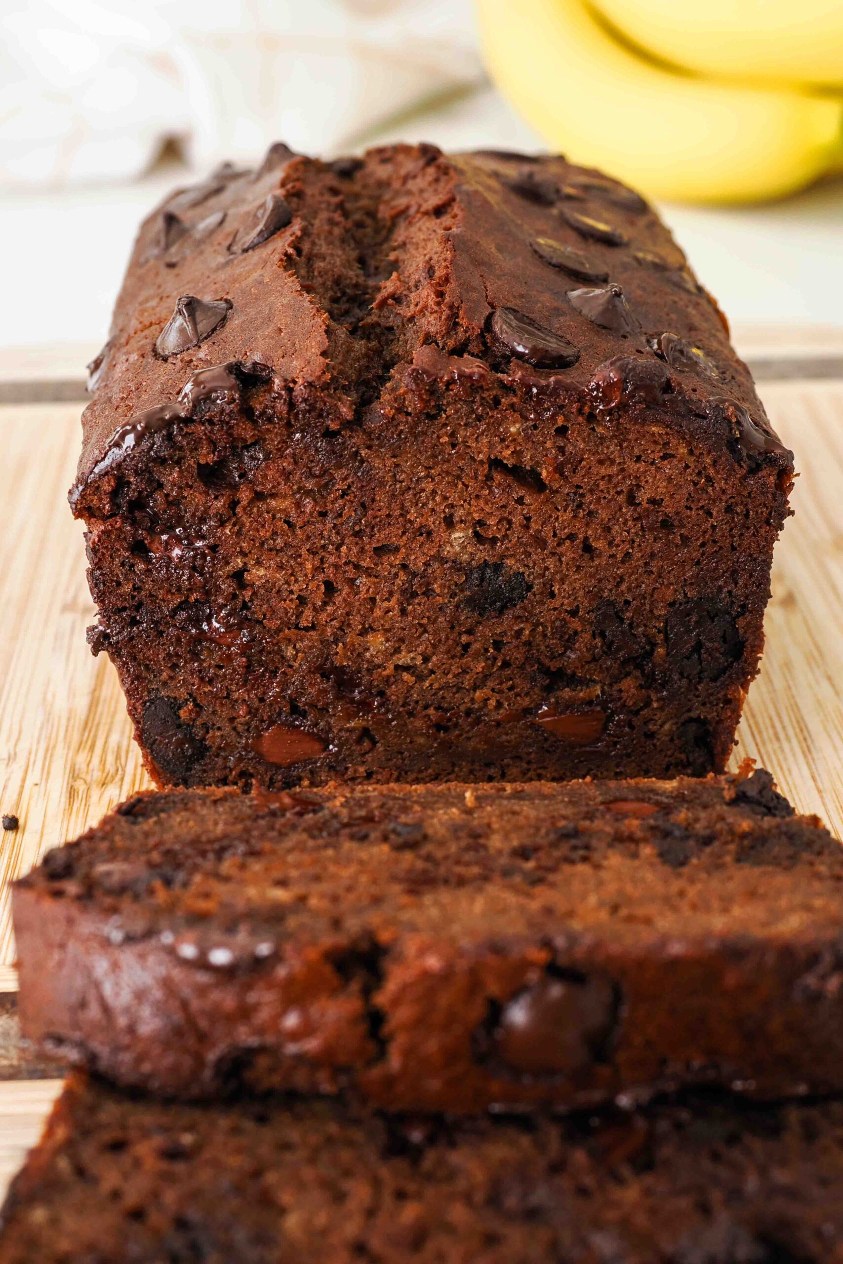 A loaf of double chocolate banana bread.